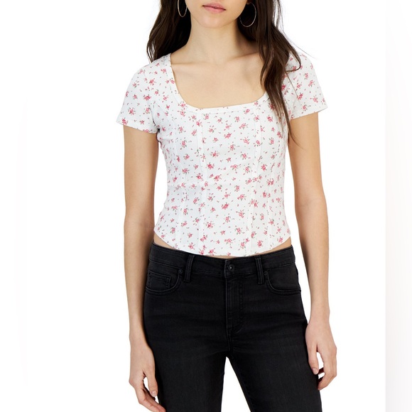 just polly Tops - Just Polly Juniors' Short-Sleeve Corset-Tie Top